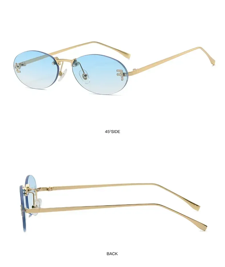 Moda 2024 Cat Eye Donna Outdoor Shopping Occhiali da guida senza montatura Retro Breve Ovale Occhiali da sole Okulos_voghion.com