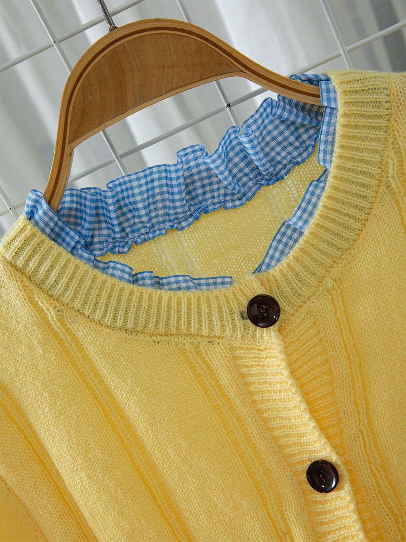 Women's Knitted Cardigan With Peplum Hem, Slim Fit Short Fall Jacket, Lightweight Open Front Sweater_voghion.com