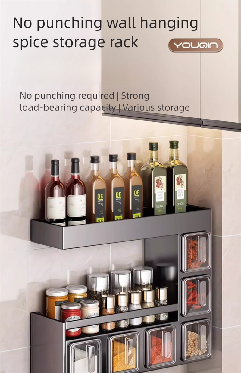 Kitchen Spice Household Multifunctional Seasoning Storage Rack No-Drill Wall-Mounted Multi-Layer Shelf_voghion.com