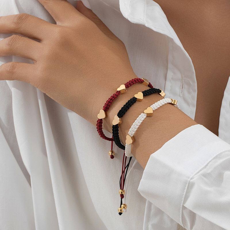 3 braccialetti da donna intrecciati colorati con cuore in metallo per San Valentino, alla moda e di personalità_voghion.com