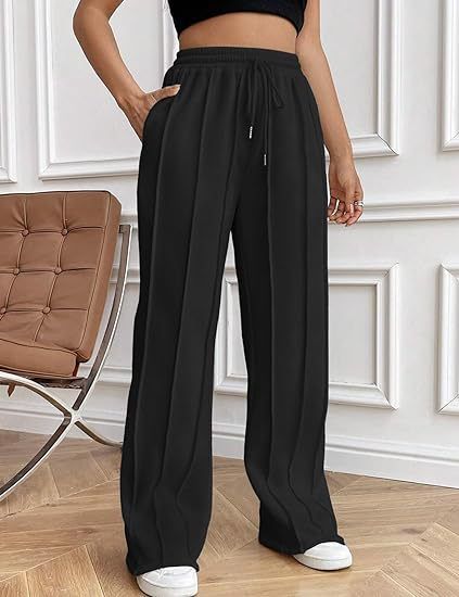 Neue Damenhose mit hoher Taille, lockere und bequeme Hose mit weitem Bein, lässige Sporthose, gerades Bein, Hose für Damen_voghion.com