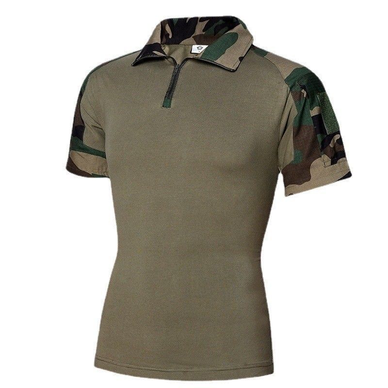 Men's Clothing Patchwork Short Sleeve Shirt Casual T-Shirt With Collar Breathable Cotton Blend Loose Fit Military Style Fashion For Outdoor Daily_voghion.com