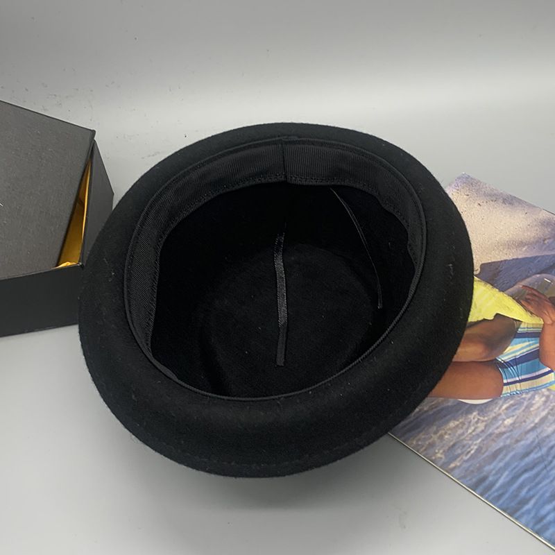 Woolen gem top bow with crimped edge for both men and women small hat personalized trendy hat_voghion.com