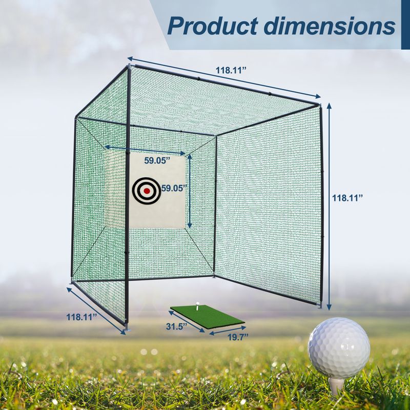 10X10X10FT Golf Practice Net Cage W/ Metal Frame Hitting Net Kit Indoor Outdoor_voghion.com