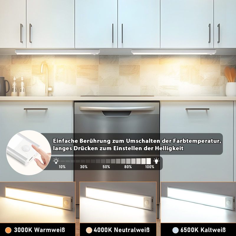 Glitzerlife Unterbauleuchte Küche Led Dimmbar - 30CM 2 Stück Schrankbeleuchtung Mit Bewegungsmelder 3 Farbtemperatur Schranklicht USB Wiederaufladbar Küchenlicht_voghion.com