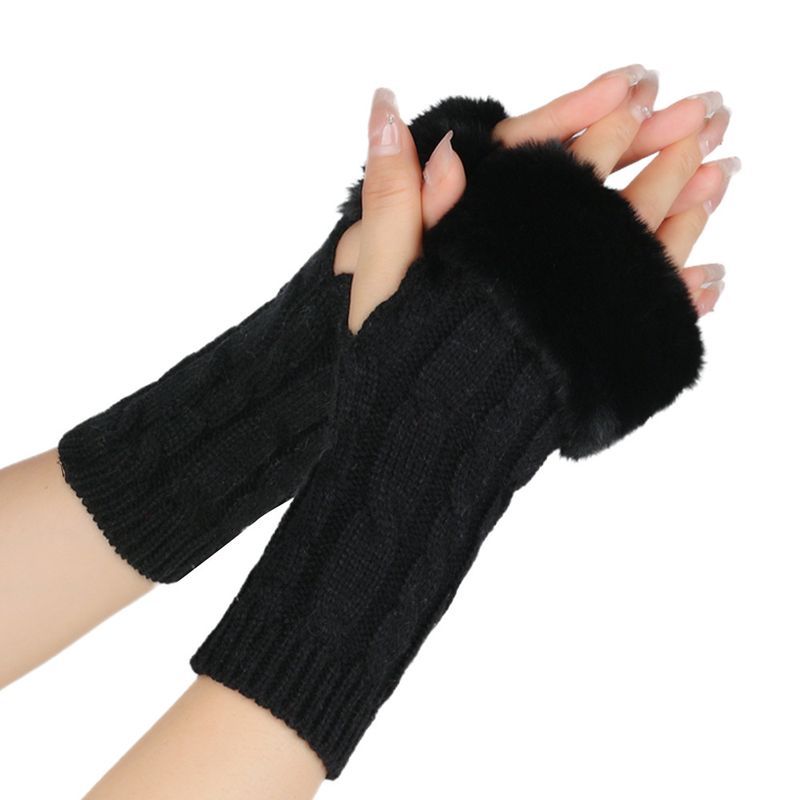 Women's Fingerless Velvet Gloves - Knitted 8-Shaped Twisted Design, Warm & Soft Wool For Autumn & Winter (Short Turn-Up Cuff, Stylish & Cozy)_voghion.com