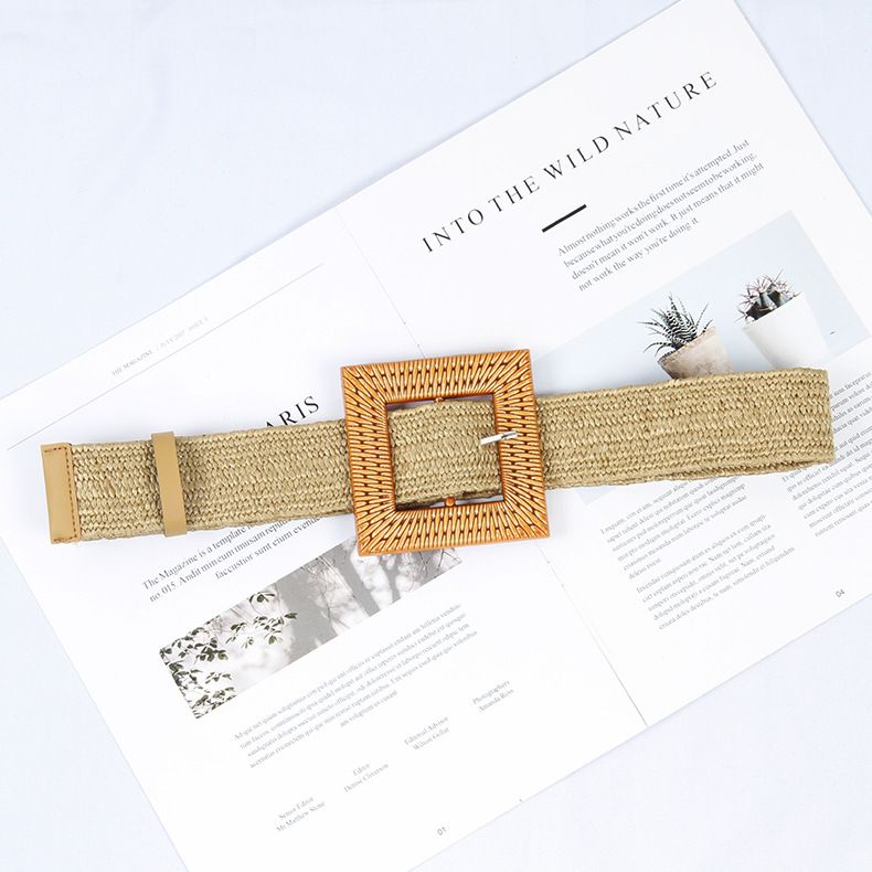 Nieuwe Koreaanse versie Katoenen stijl PP gras geweven riem, ronde vierkante geknoopte jurk, lang shirt, decoratieve riem_voghion.com