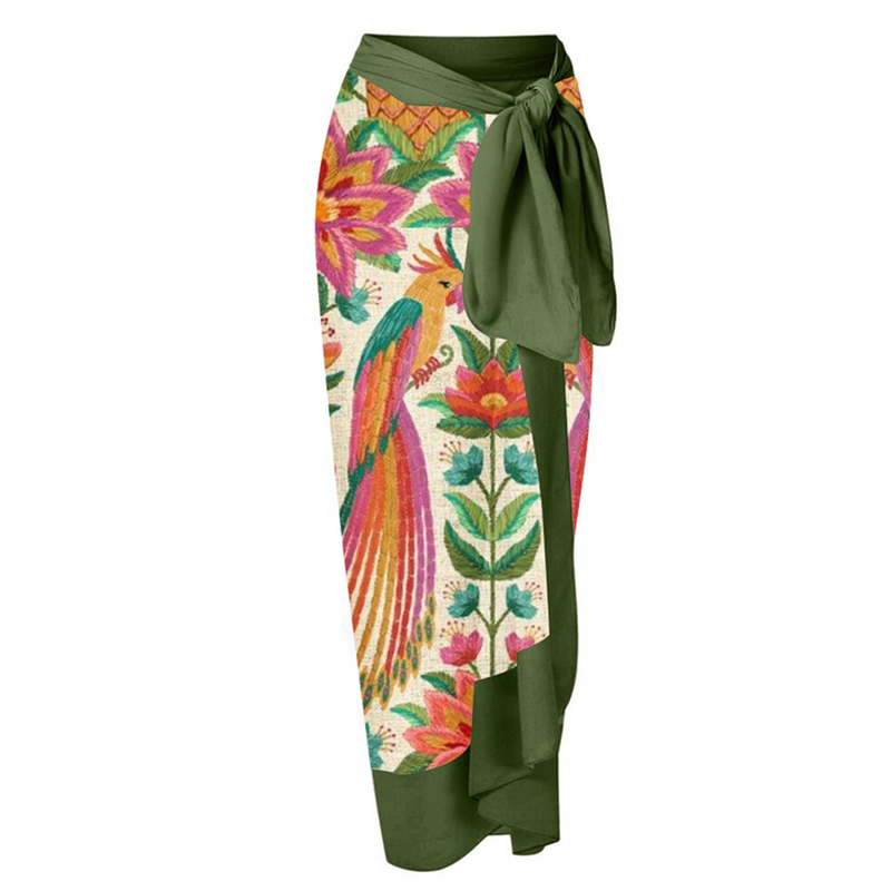 One-piece Swimsuit Chiffon Long Skirt Printed Sexy Belly-covering Slimming Hot Spring Vacation Two-piece Swimsuit For Women_voghion.com