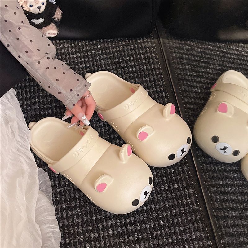 2025 Internet Celebrity Cute Rilakkuma Clog Shoes Versatile Outdoor Soft Sole Big Head Bear Sandals For_voghion.com