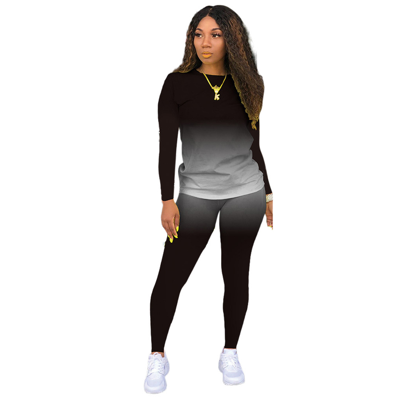 Ensemble deux pièces pour femme, pantalon long à manches dégradées, collection automne 2020_voghion.com