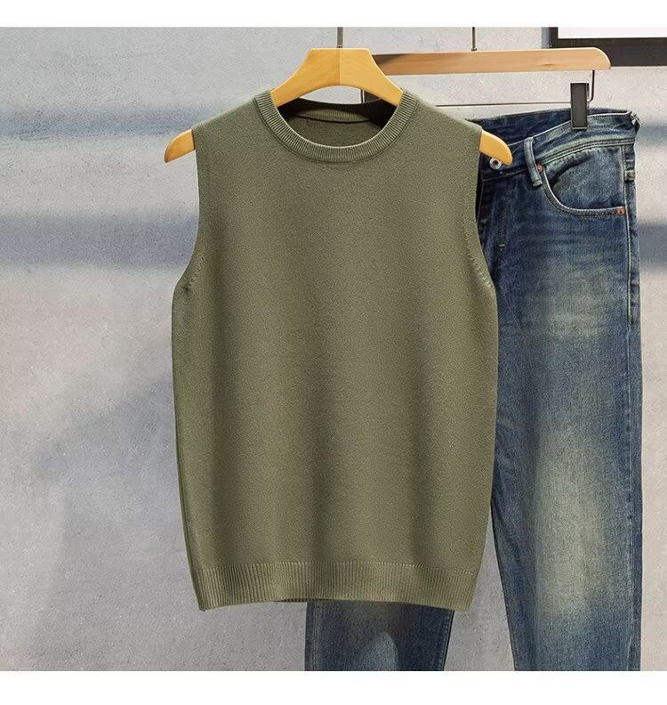 Meeste rõivad Sügis Meeste varrukateta kampsun Vest Õhukese põhjaga särk Ümara kaelusega kootud kampsun Kerge küpse stiiliga vest Kampsun Trend_voghion.com