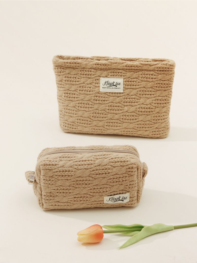 Bolsa de maquillaje de punto: bolso de muñeca pequeño y espacioso (estilo universitario para viajes y la escuela)_voghion.com
