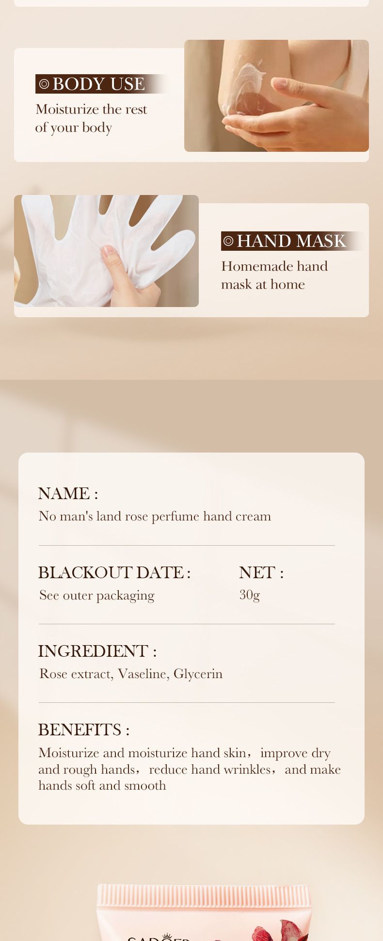 SADOER Camellia Hydrating And Softening Hand Cream 30g Anti-drying Hand Cream, Rose Fragrance, Hydrating Fragrance, Smooth Fragrance,_voghion.com
