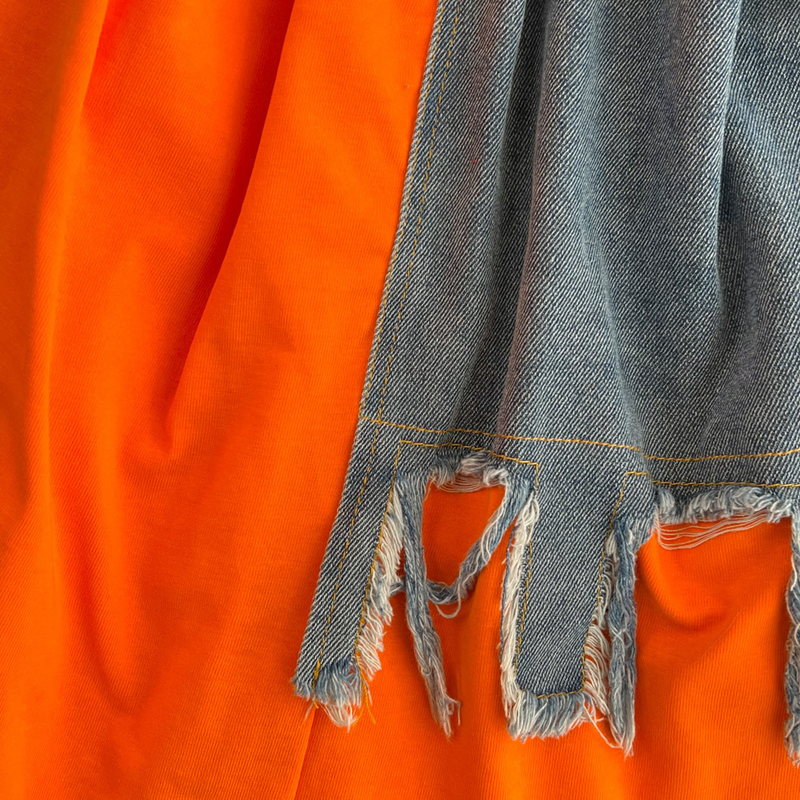 Taille Tailliert Rundhals Color Block Jeanshemd Chic Casual Mittellang_voghion.com