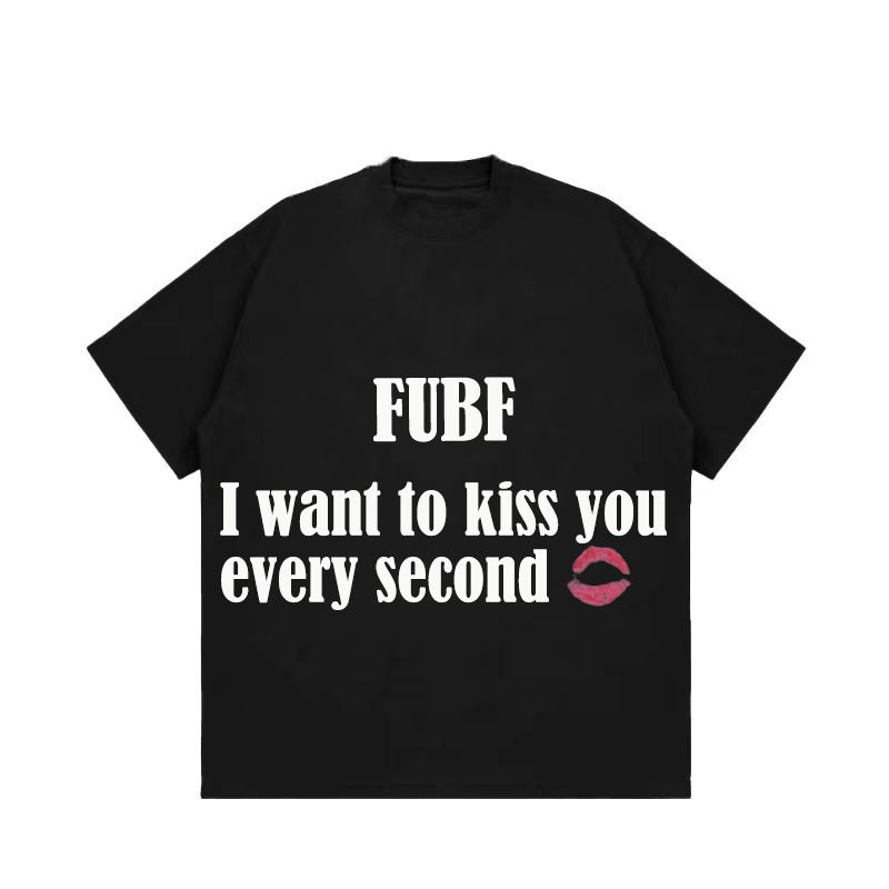 China-Chic Hip Hop Marke American Lip Print Kurze Mode Lose Herren Halbarm T-Shirt Sommerkleid_voghion.com