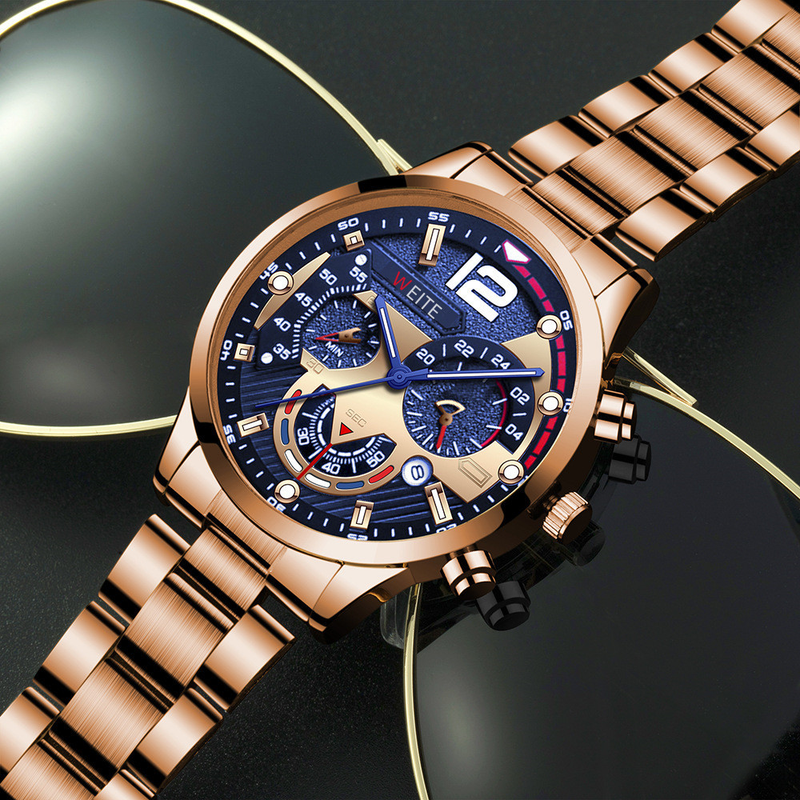 Popular Men's Watch With Calendar, Steel Strap, Multi Color, Luminous Hands, Large Numerals Fashionable Business Wristwatch Large Dial_voghion.com