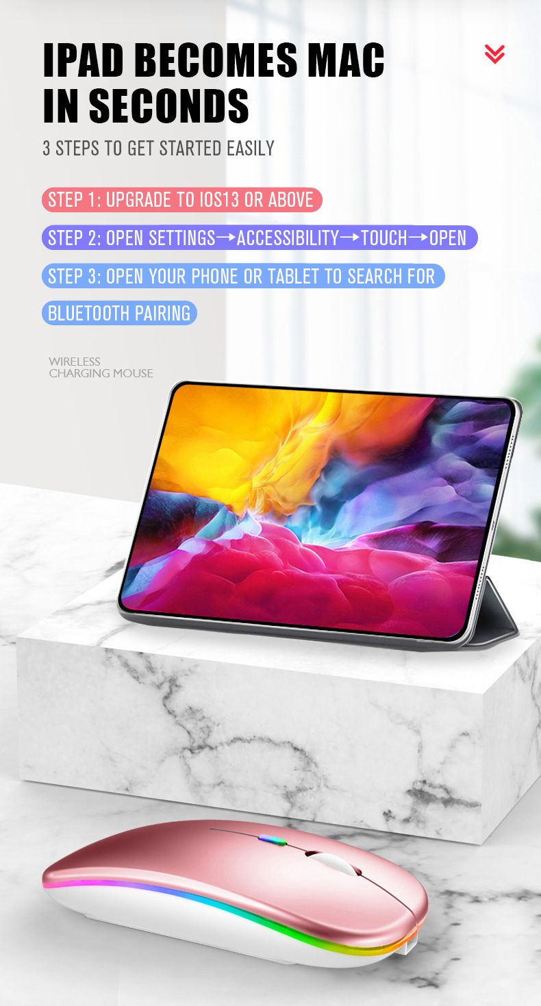 Tablette Bluetooth, chargement lumineux, souris sans fil USB 2,4 GHz, portable_voghion.com