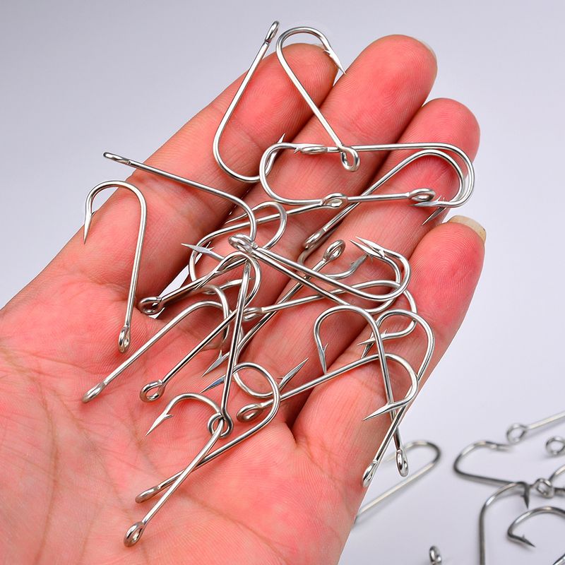 Single Barbed Rock Sea Fishing High Carbon Steel Long Handle Lure Fish Hook With Hole And Loop 100 Pieces/Pack_voghion.com