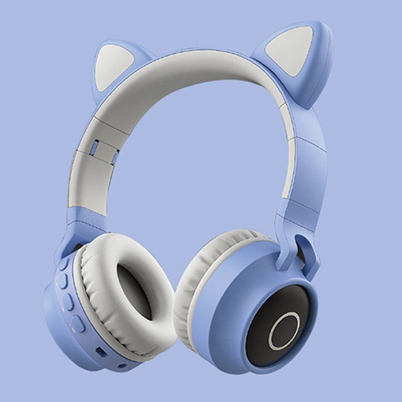 Cute Cat Ear Cuffie auricolari per ragazza senza fili compatibili con Bluetooth con luce LED_voghion.com
