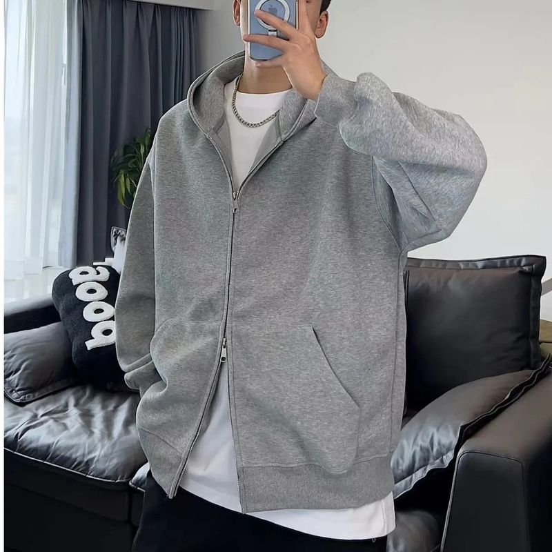 Giacca cardigan con doppia cerniera, casual e versatile, spessa, per uomo, in stile nuovo, primavera e autunno, felpa con cappuccio larga_voghion.com