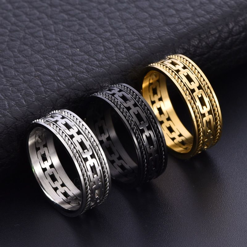 Nuovo anello da uomo in acciaio al titanio con doppio filo in corda cubana, design cavo, stile unisex_voghion.com