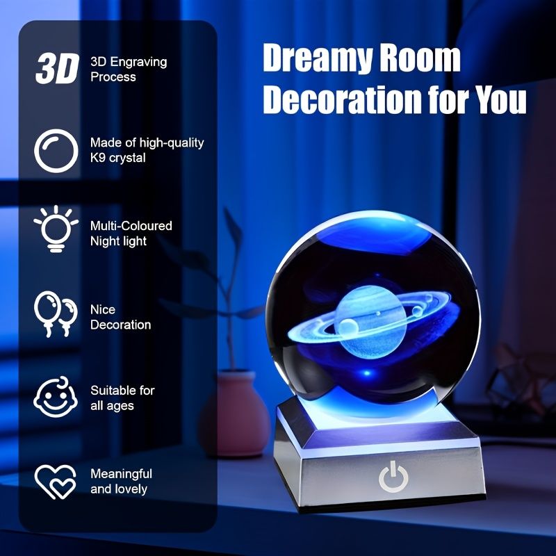 Saturn Crystal Ball Night Light Transparent Multi-Color Changing Mini Planet Decor Perfect Gift For Astronomy Lovers Holidays_voghion.com