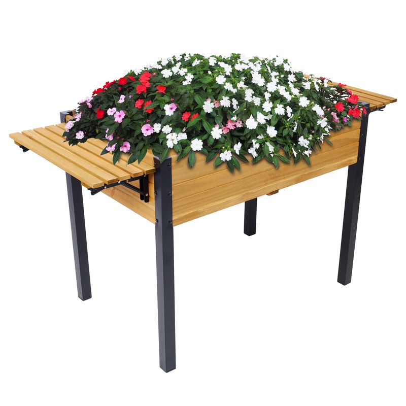 Raised Garden Bed, Metal Leg Wood Planter Boxes With Folding Storage Shelf,Elevated Planter Box For Growing Fresh Herbs, Vegetables, Flowers Great For Outdoor Patio, Deck, Balcony_voghion.com