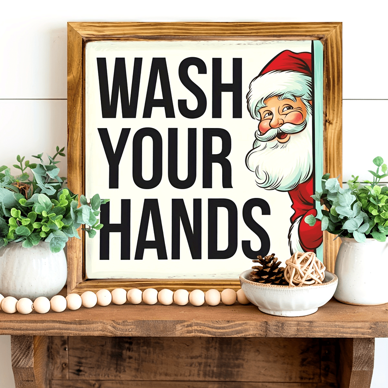 "8x8" Vintage Holzschëld mat dem Numm "Wash Your Hands" - Rustikal Wandkonscht fir Kichen, Buedzëmmer & Büro | Eenzegaartegt Kaddo fir d'Feierdeeg_voghion.com