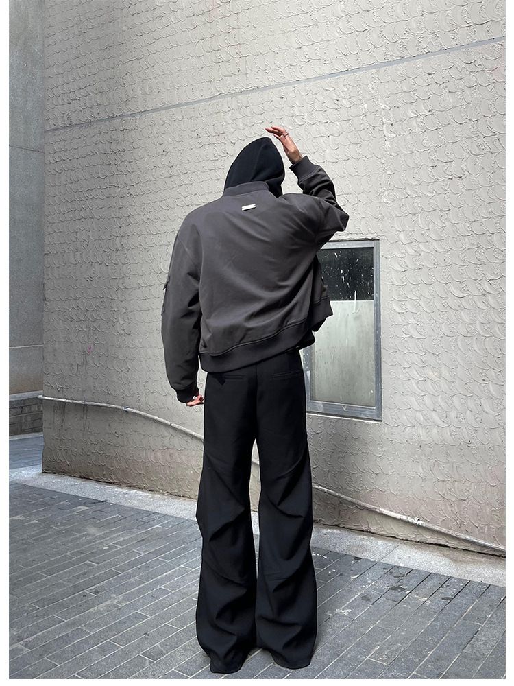 American Style Elastic Waist Loose-fit Casual Trousers 280gm Sensibility Ruffled Wide-leg Pants Men's Tuxedo Suit Pants_voghion.com