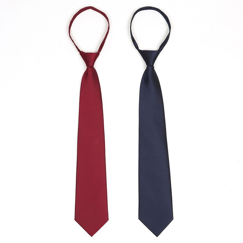Public Institution Civil Servant Standard-Free Universal Zipper Tie No-Need-to-Tie Men's Lazy Formal Shirt Pure Red Navy_voghion.com