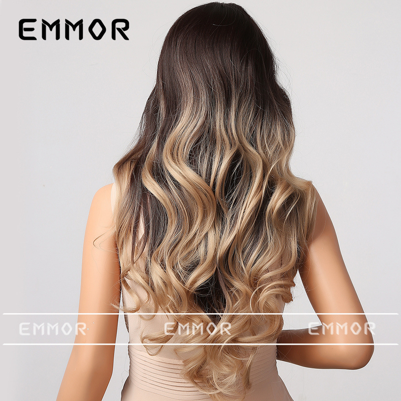 High temperature silk gradient brown waves in long curly hair wig female full head set_voghion.com