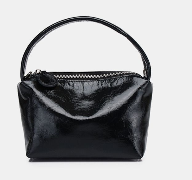 Borsa per il pranzo in vera pelle screpolata lucida di nicchia coreana del 2024, borsa a mano alla moda in pelle di mucca da donna, monospalla_voghion.com