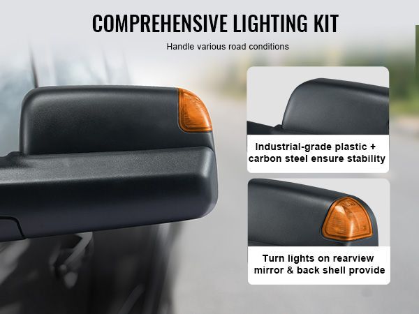VEVOR Towing Mirrors, Left & Right Pair Set For 2002-2008 Dodge Ram 1500 2500 3500 (Partial 2009 Models), Power Heated With Signal Light & Puddle Light, Manual Controlling Flipping Folding, Black_voghion.com