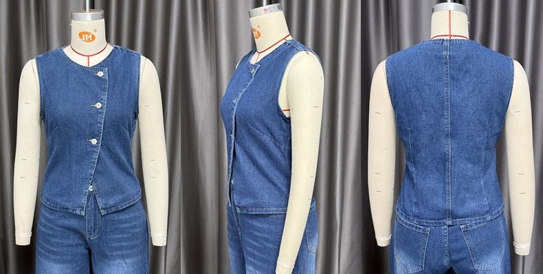 2025 Frühjahr/Sommer Neue Ärmellose Weste für Damen Mode Weites Bein Cowboy Set_voghion.com