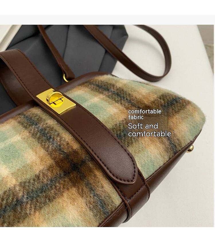 New Women's Bag Retro Versatile Handheld Small Bag Women's Autumn/winter Checkered Small Square Bag High Quality Fabric Shoulder Bag_voghion.com
