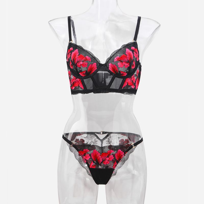Women's Intimates Gathered Anti Droop Pure Desire Palace Style Embroidery Sexy Underwear Thin_voghion.com
