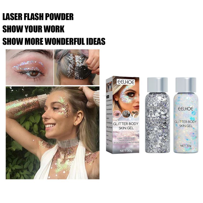 EELHOE Glitzer-Lidschatten-Gel, funkelnd, auffällig, Party-Make-up, glänzend, zart, hautfreundlich, Ganzkörper-Dekoration_voghion.com