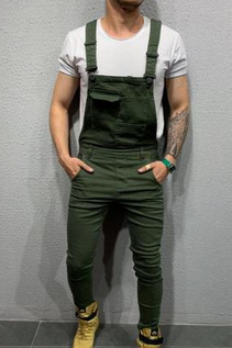 European New Mens Denim Jeans Solid Color Work Overalls Dungarees Bib Jumpsuits Pants Playsuit Trousers Male Clothing_voghion.com