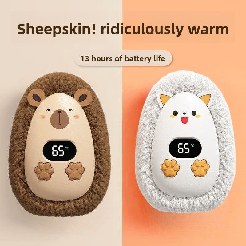 Nouveauté : Chauffe-mains en peluche avec affichage numérique, mini chauffe-mains portable rechargeable USB, motif dessin animé mignon, cadeau d'hiver_voghion.com