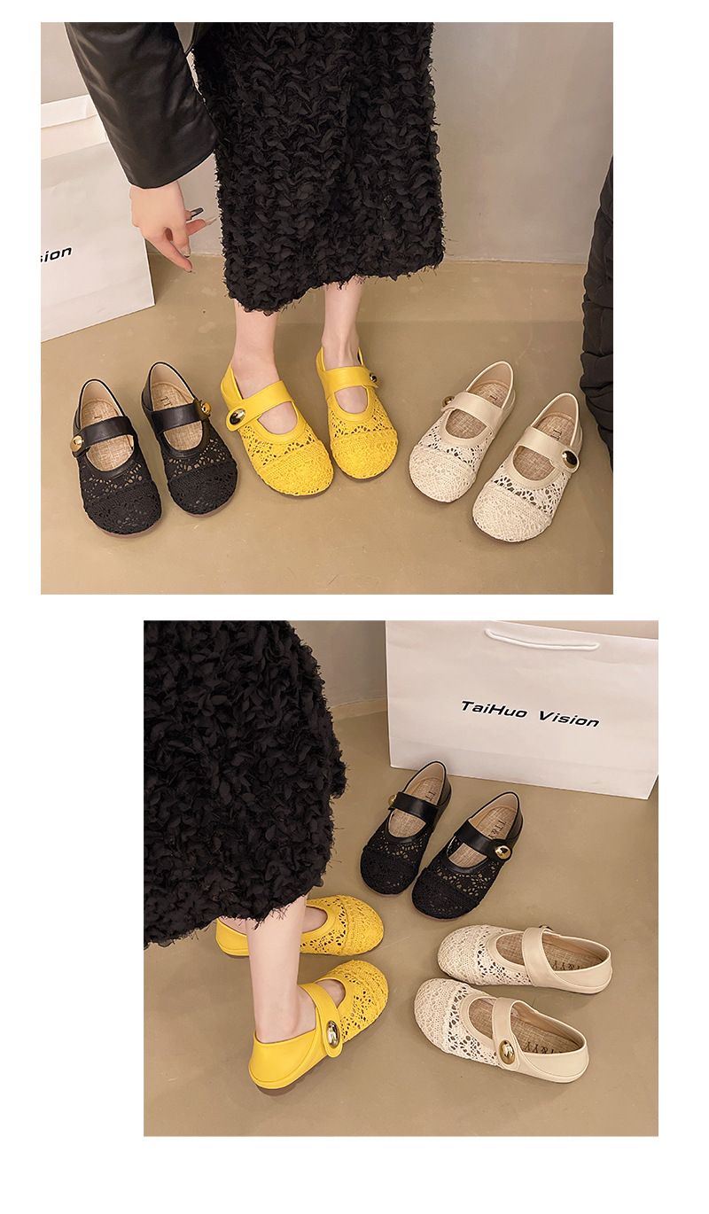 Thick-soled Inner Height-increasing Single Shoes Women's Woven One-pedal Velcro Mary Jane Shoes With Skirts Casual Shoes_voghion.com