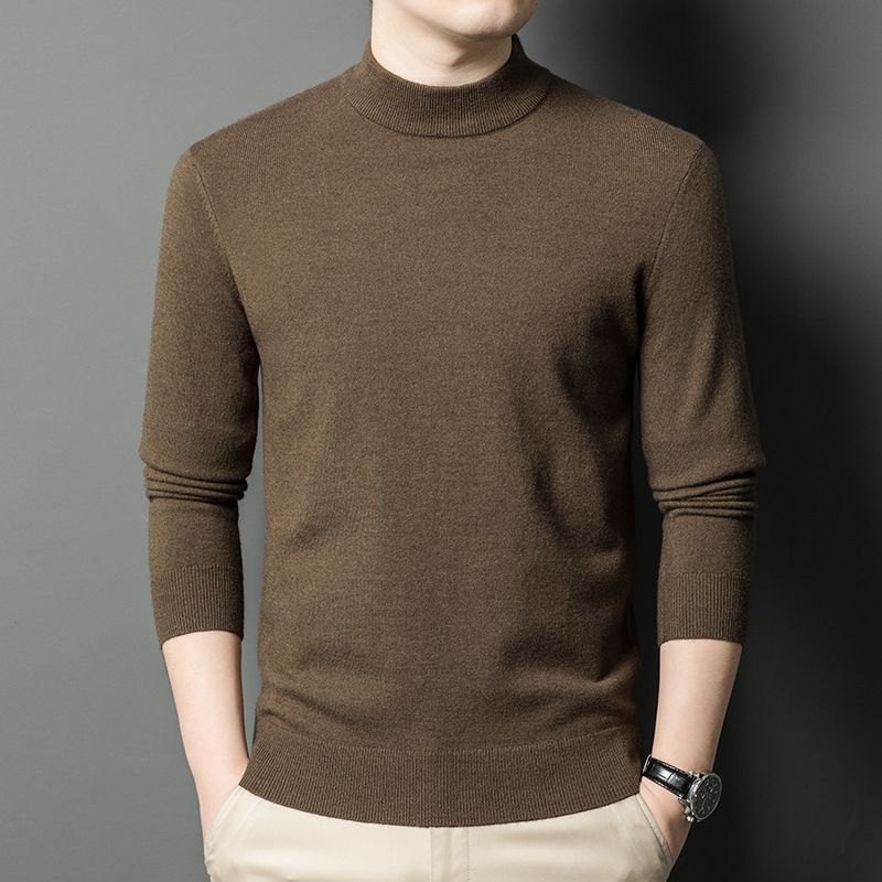 Neuer mehrfarbiger Pullover in sauberer Version mit halbem Rollkragen für Herren, gestrickt, lässiges Basishemd_voghion.com