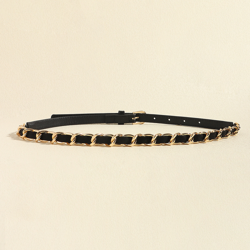 Curea metalică minimalistă pentru femei, țesută cu PU, curea de îmbinare, stil punk versatil, decorațiune minimalistă cu lanț în talie_voghion.com