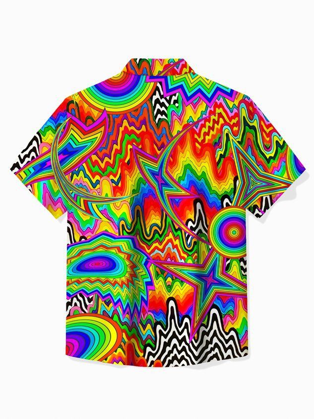 Herrkläder 2024 sommar kortärmad skjorta med knappar Mode herrskjorta 3D Digital Casual Randig Cardigan Partihandel_voghion.com