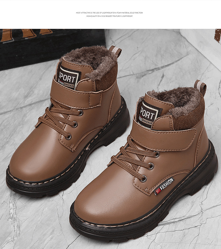 Bottes Martin pour enfants garçons hiver élèves de l'école primaire mi-haut plus velours épais filles garder au chaud taille enfants chaussures en coton_voghion.com