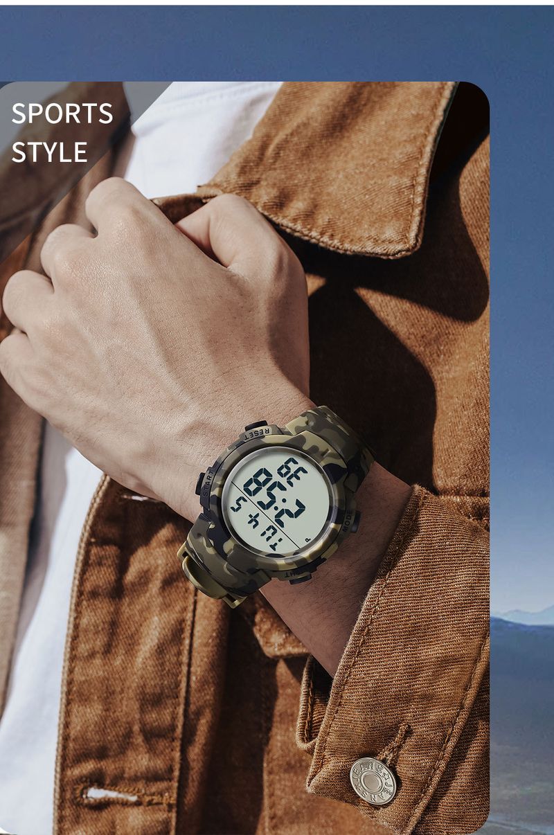 Sport Digital Watch With 50m Waterproof, LED Backlight, Alarm, Stopwatch, Military Camouflage Design For Outdoor Swimming And Daily Wear_voghion.com