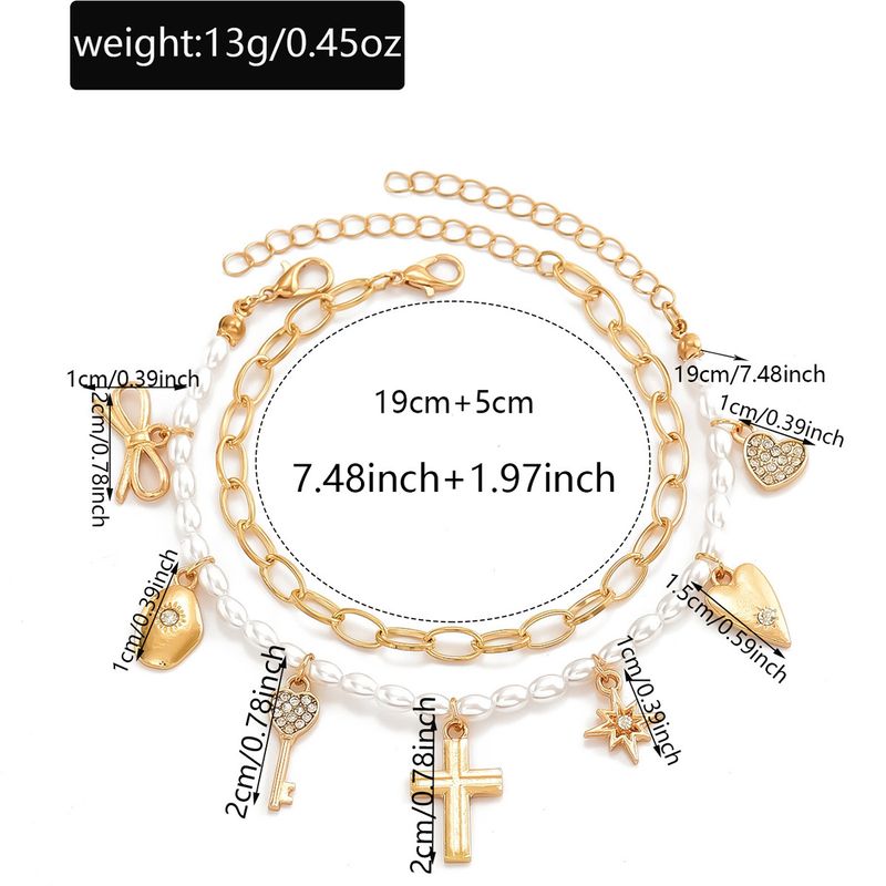 Collana a catena con ciondolo, design impilabile, perla, moda, croce, cuore, fiocco, chiave, stella, braccialetto_voghion.com