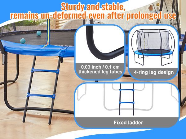 VEVOR 10FT Trampoline, 330 Lbs Trampoline With Enclosure Net, Ladder, And Curved Pole, Heavy Duty Trampoline With Jumping Mat And Spring Cover Padding, Outdoor Recreational Trampolines For Kids Adults_voghion.com
