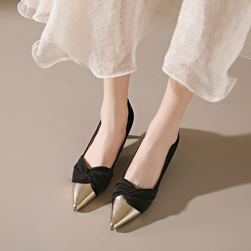 Pointy high-heeled temperament shallow mouth small design single shoes French style thin heel_voghion.com