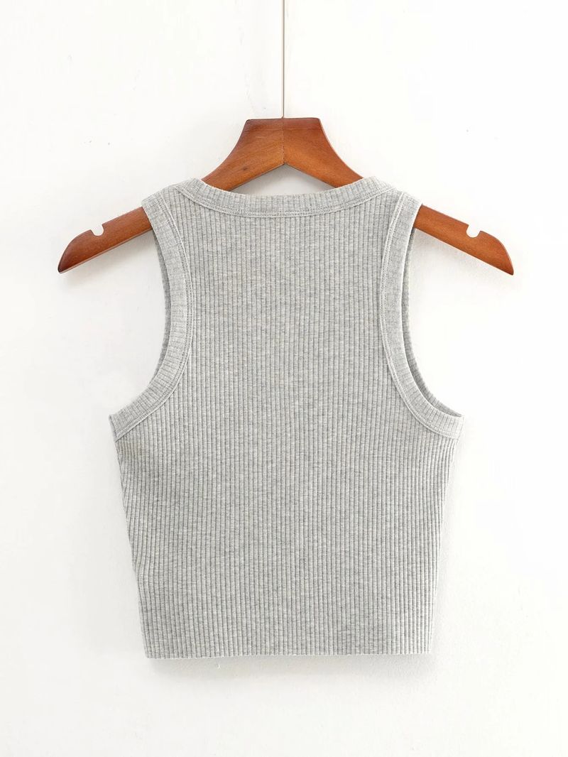 Sommer-Sport-Shorts im neuen Stil mit Rundhalsausschnitt, einfarbig und Fransenkanten, schmal geschnittene I-förmige Weste für Damen_voghion.com