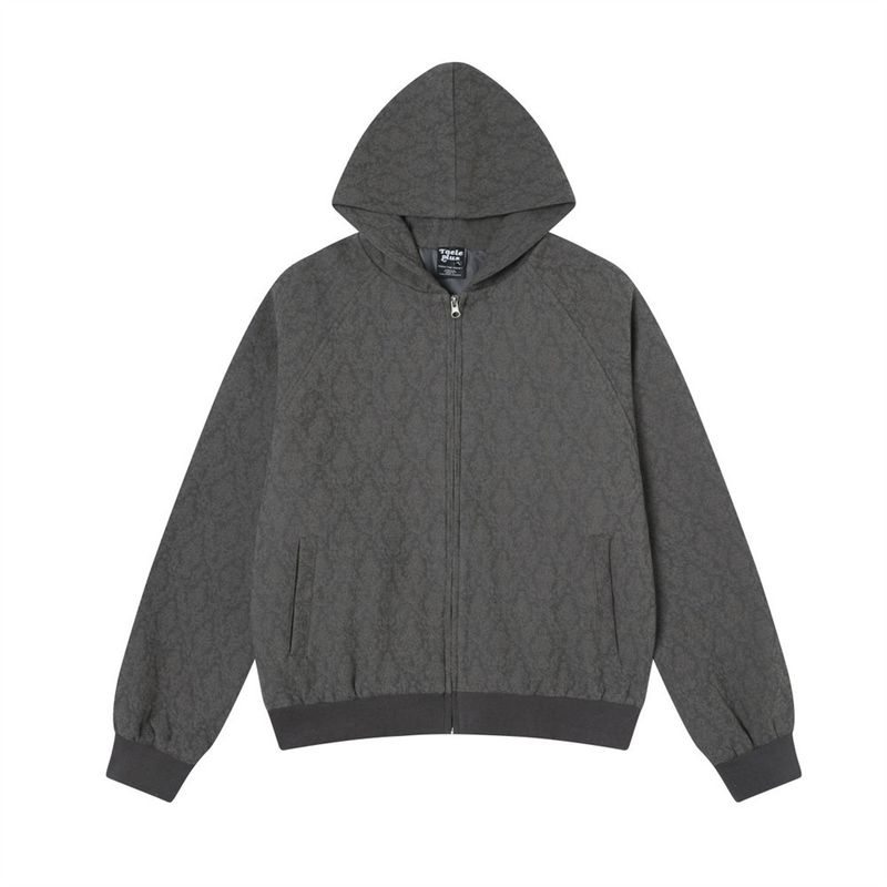 Dark Pattern Diamond Grid Hooded Herren High Street Vielseitige lockere Freizeitjacke mit kurzem Reißverschluss Trendy_voghion.com